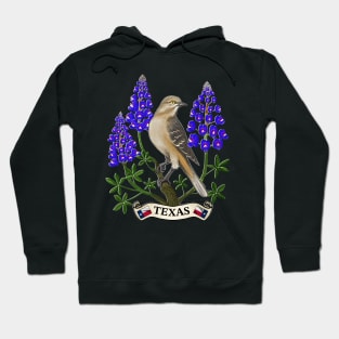 Texas state mockingbird and bluebonnet flower Hoodie